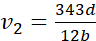 v sub 2 equals the fraction with numerator 343 d and denominator 12 b